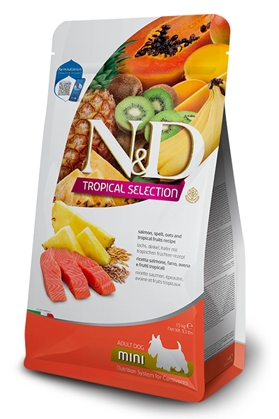 Salmone, farro, avena e frutti tropicali Adult Mini