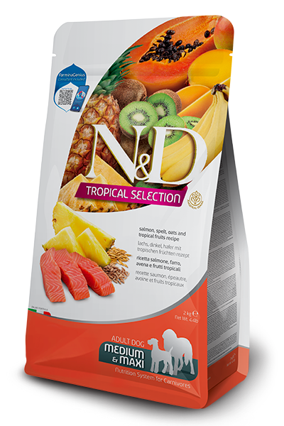 Salmone, farro, avena e frutti tropicali Adult Medium & Maxi