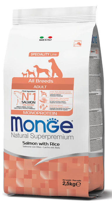 Monge Natural Superpremium All Breeds Adult Monoprotein Salmone con Riso 2,5kg
