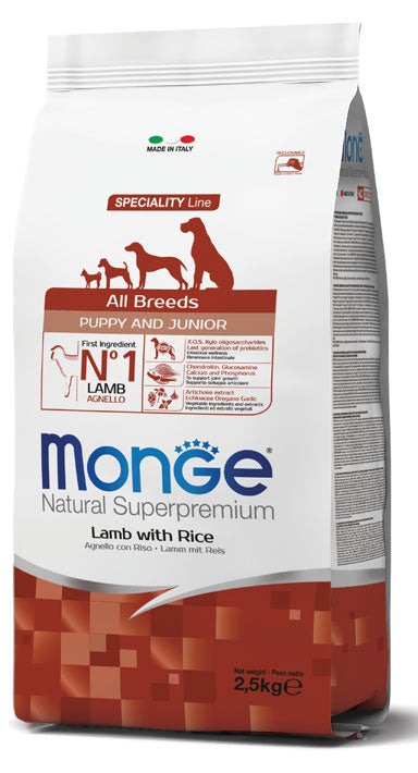 Monge Natural Superpremium All Breeds Puppy & Junior Agnello con Riso 2,5kg