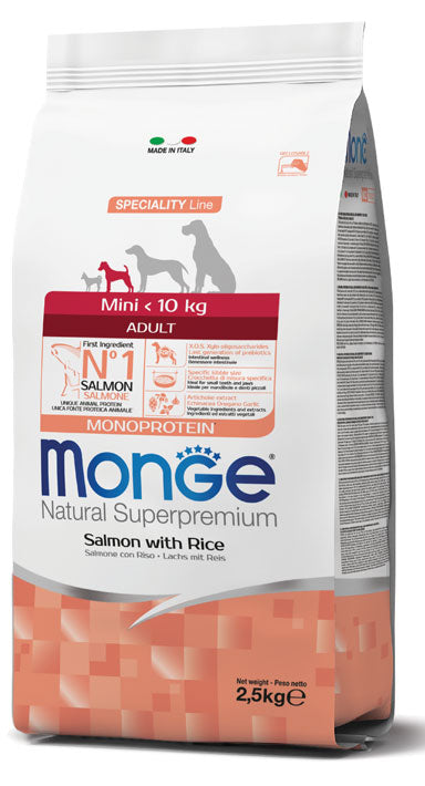 Monge Natural Superpremium Mini Adult Monoprotein Salmone con Riso 800gr